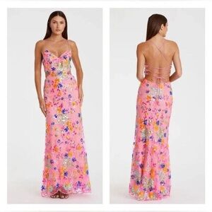 Mac Duggal 68067 Pink Embellished Lace Strappy Column Gown Sz 10